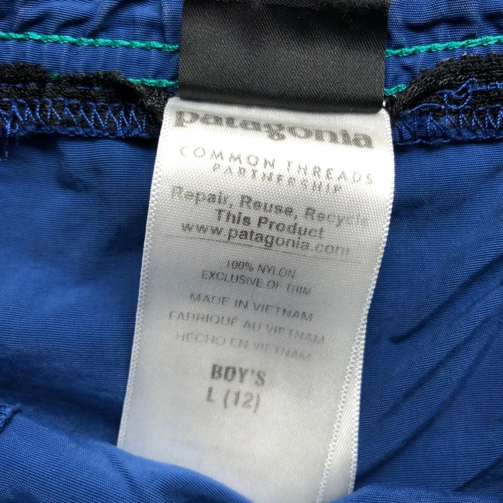 Patagonia Boys Baggies Shorts Blue Nylon Elastic Waist Size L 12